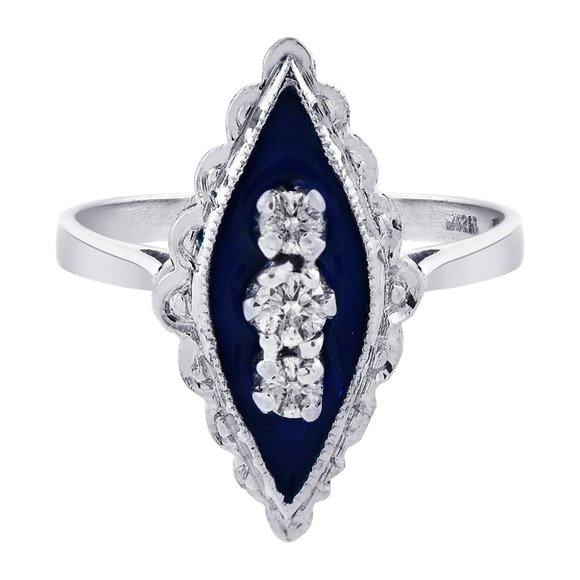Vintage 0.10 Carat Diamond Enamel Navette 18k - Picture 1 of 3